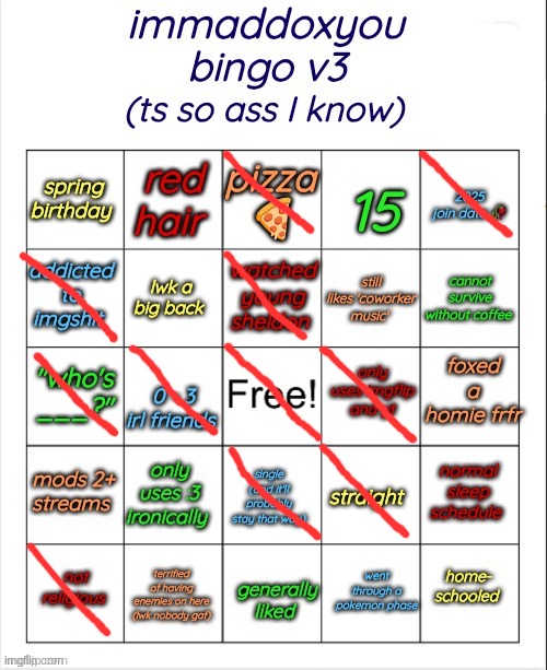 immaddoxyou bingo v3 | image tagged in immaddoxyou bingo v3 | made w/ Imgflip meme maker