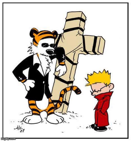 Calvin & Hobbes fan art | image tagged in calvin and hobbes,fan art,cross,cool | made w/ Imgflip meme maker