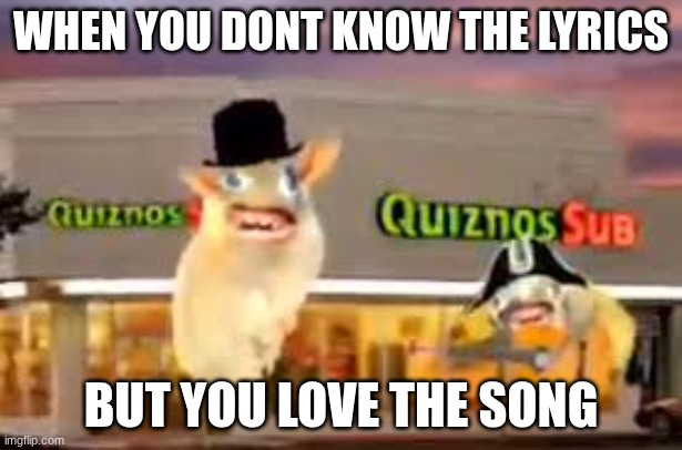 THE QUIZNOS SUBS | WHEN YOU DONT KNOW THE LYRICS; BUT YOU LOVE THE SONG | image tagged in the quiznos subs | made w/ Imgflip meme maker