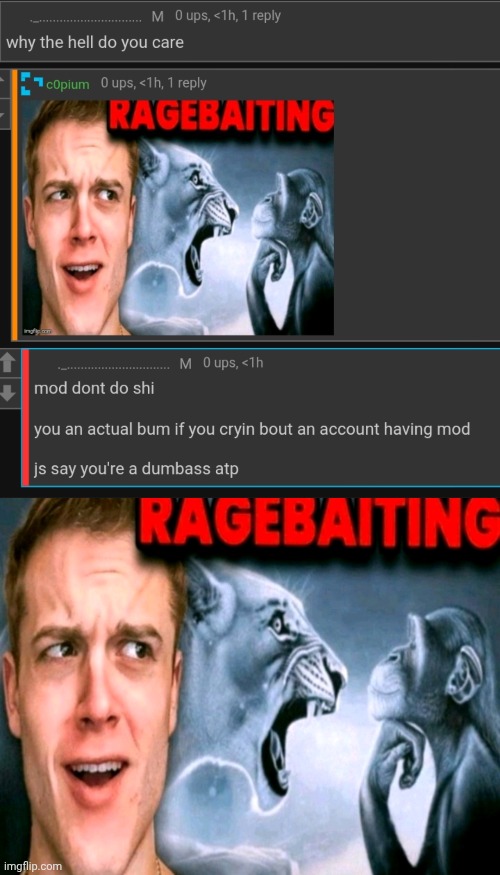 image tagged in ragebaiting | made w/ Imgflip meme maker