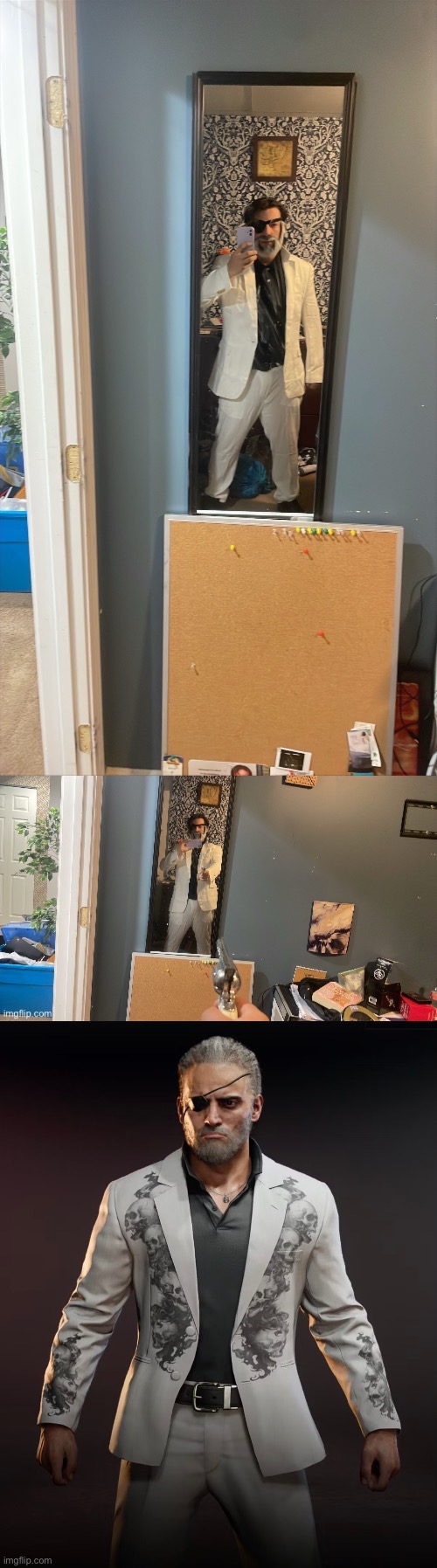 (cw: gun) my halloween costume for Raul Menendez. I didnt spend shiton it ima be fr. how is it | made w/ Imgflip meme maker