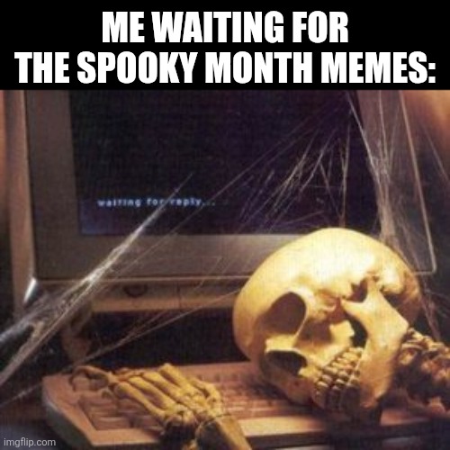 skeleton computer | ME WAITING FOR THE SPOOKY MONTH MEMES: | image tagged in memes,spooky,month | made w/ Imgflip meme maker