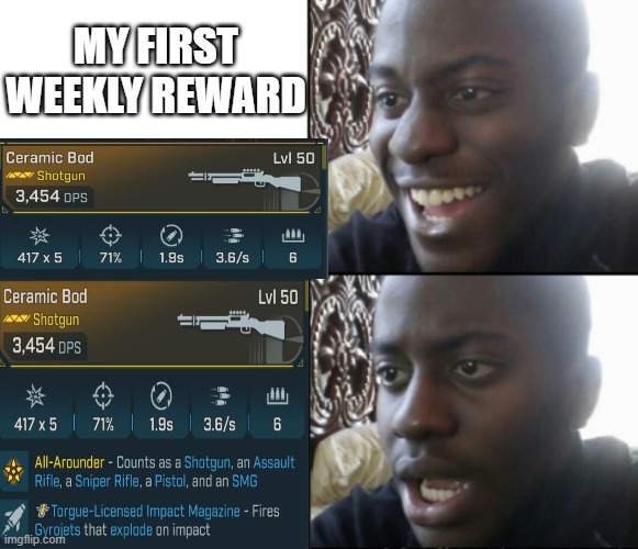 Happy / Shock | MY FIRST WEEKLY REWARD | image tagged in happy / shock | made w/ Imgflip meme maker
