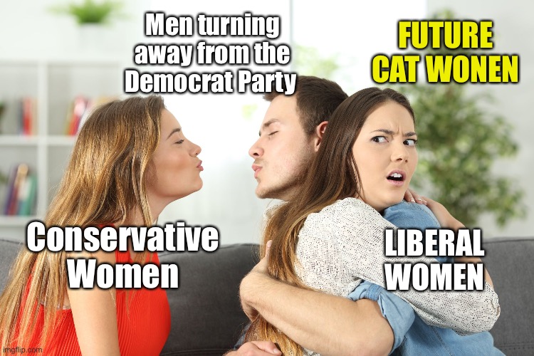The 2026 Mid-Term Elections looking bleak for Democrats. The Blame Game Shutdown isn’t working. | Men turning away from the Democrat Party; FUTURE CAT WONEN; LIBERAL WOMEN; Conservative Women | image tagged in abc | made w/ Imgflip meme maker