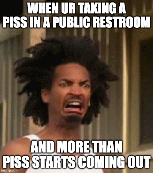 Not now... | WHEN UR TAKING A PISS IN A PUBLIC RESTROOM; AND MORE THAN PISS STARTS COMING OUT | image tagged in disgusted face,aw shit here we go again,bad time | made w/ Imgflip meme maker