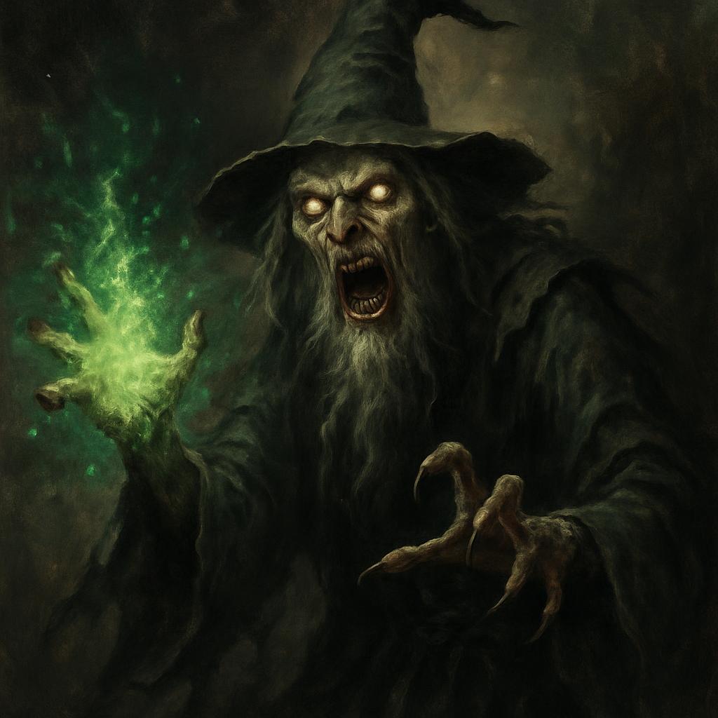 Scary wizard casting spell Blank Meme Template