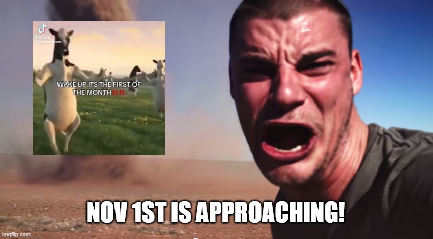Be prepared for the first of the month | NOV 1ST IS APPROACHING! | image tagged in here it comes,cows,memes,funny,november | made w/ Imgflip meme maker