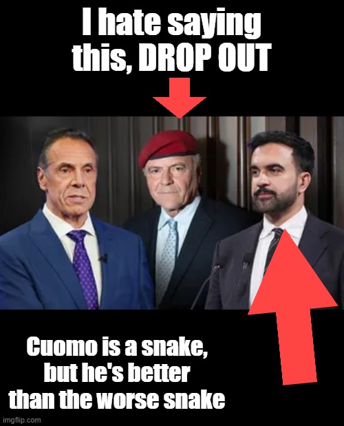I hate saying this, DROP OUT; Cuomo is a snake, but he's better than the worse snake | made w/ Imgflip meme maker