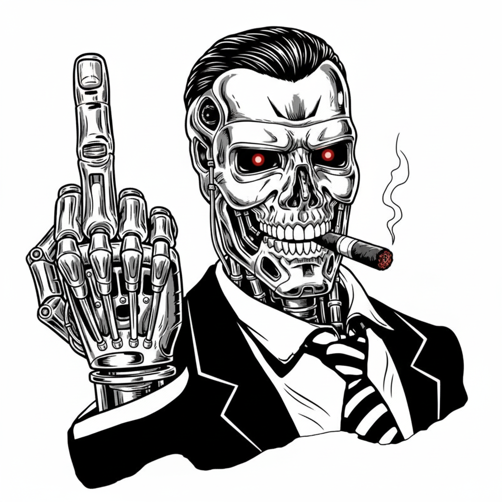 Badass Terminator middle finger. Blank Meme Template
