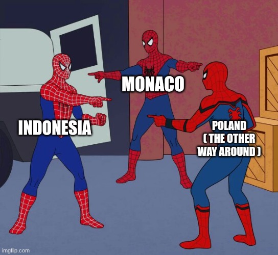 Spider Man Triple | MONACO; INDONESIA; POLAND ( THE OTHER WAY AROUND ) | image tagged in spider man triple | made w/ Imgflip meme maker