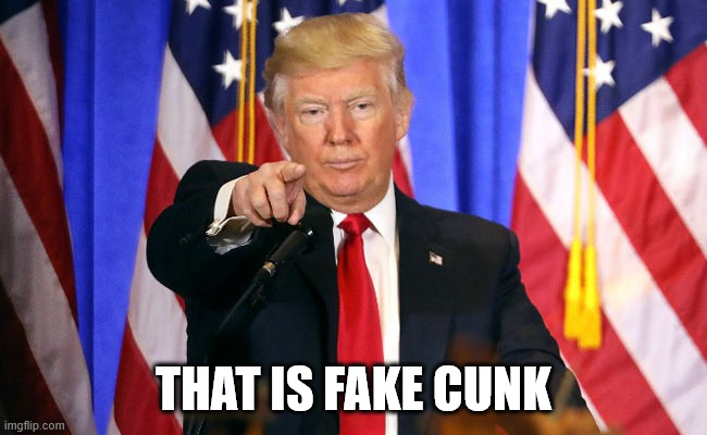 Trump Fake News | THAT IS FAKE CUNK | image tagged in trump fake news | made w/ Imgflip meme maker