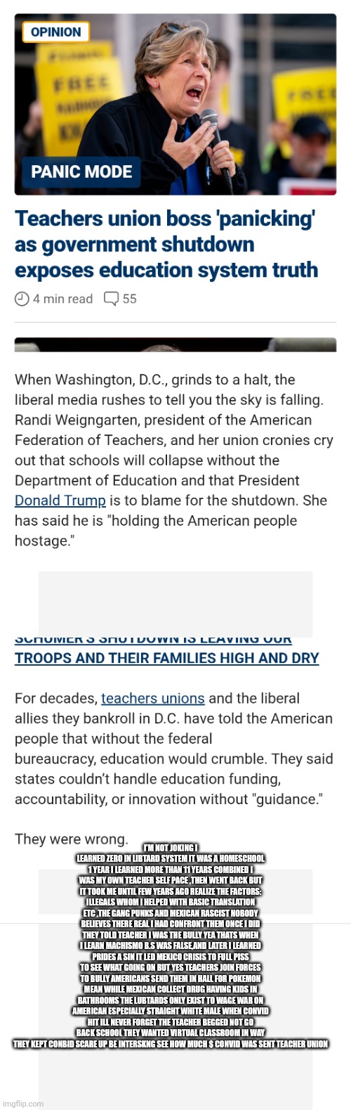 Teachers the propagandist anti American communist hiding in plain sight,victim of demonrat ISD comes back to haunt them | I'M NOT JOKING I LEARNED ZERO IN LIBTARD SYSTEM IT WAS A HOMESCHOOL 1 YEAR I LEARNED MORE THAN 11 YEARS COMBINED I WAS MY OWN TEACHER SELF PACE ,THEN WENT BACK BUT IT TOOK ME UNTIL FEW YEARS AGO REALIZE THE FACTORS: ILLEGALS WHOM I HELPED WITH BASIC TRANSLATION ETC ,THE GANG PUNKS AND MEXICAN RASCIST NOBODY BELIEVES THERE REAL I HAD CONFRONT THEM ONCE I DID THEY TOLD TEACHER I WAS THE BULLY YEA THATS WHEN I LEARN MACHISMO B.S WAS FALSE,AND LATER I LEARNED PRIDES A SIN IT LED MEXICO CRISIS TO FULL PISS TO SEE WHAT GOING ON BUT YES TEACHERS JOIN FORCES TO BULLY AMERICANS SEND THEM IN HALL FOR POKEMON MEAN WHILE MEXICAN COLLECT DRUG HAVING KIDS IN BATHROOMS THE LUBTARDS ONLY EXIST TO WAGE WAR ON AMERICAN ESPECIALLY STRAIGHT WHITE MALE WHEN CONVID HIT ILL NEVER FORGET THE TEACHER BEGGED NOT GO BACK SCHOOL THEY WANTED VIRTUAL CLASSROOM IN WAY THEY KEPT CONBID SCARE UP BE INTERSKNG SEE HOW MUCH $ CONVID WAS SENT TEACHER UNION | image tagged in exposed,demonrat,wtf | made w/ Imgflip meme maker