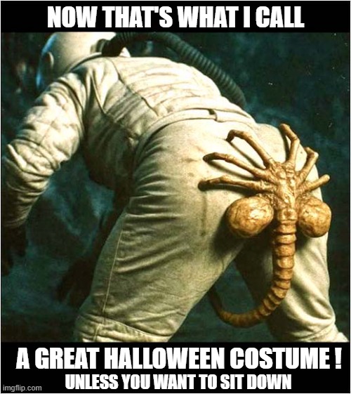 It's That Time Of Year ! | NOW THAT'S WHAT I CALL; A GREAT HALLOWEEN COSTUME ! UNLESS YOU WANT TO SIT DOWN | image tagged in halloween costume,astronaut,alien | made w/ Imgflip meme maker