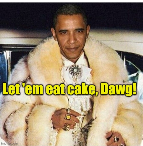 Pimp Daddy Obama | Let 'em eat cake, Dawg! | image tagged in pimp daddy obama | made w/ Imgflip meme maker