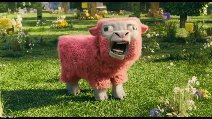 MC movie pink sheep | image tagged in mc movie pink sheep | made w/ Imgflip meme maker