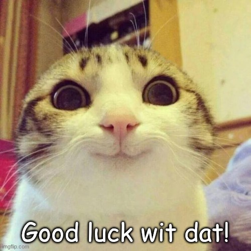 Smiling Cat Meme | Good luck wit dat! | image tagged in memes,smiling cat | made w/ Imgflip meme maker