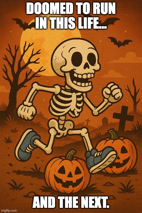Doomed to Run | DOOMED TO RUN IN THIS LIFE... AND THE NEXT. | image tagged in jogging,halloween,running | made w/ Imgflip meme maker