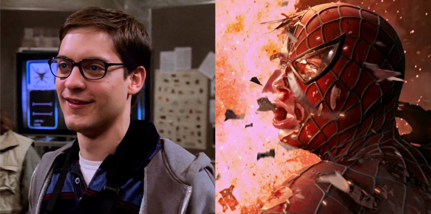 tobey maguire peter parker fun spiderman mask explode Blank Meme Template