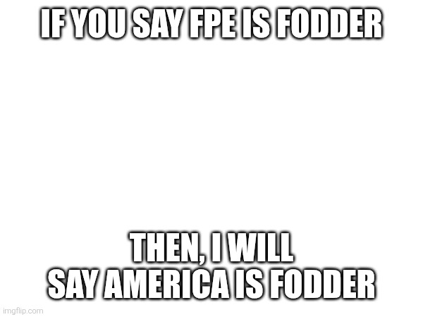 Don't dare to say fpe is fodder or i will stay america is fodder | IF YOU SAY FPE IS FODDER; THEN, I WILL SAY AMERICA IS FODDER | image tagged in fpe,fundamental paper education,usa,united states of america | made w/ Imgflip meme maker