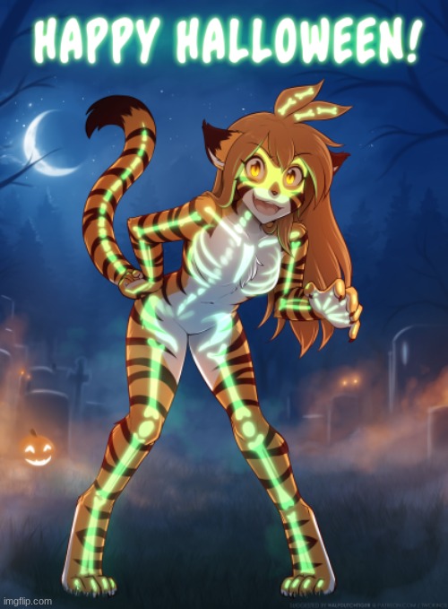 happy halloween (artist by thomas fishbach) | image tagged in halloween,furry,twokinds,tiger | made w/ Imgflip meme maker