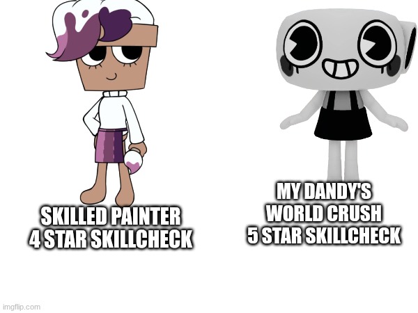 dw stats that make no sense pt 2 (Mod Note: ???)  | MY DANDY'S WORLD CRUSH 5 STAR SKILLCHECK; SKILLED PAINTER 4 STAR SKILLCHECK | made w/ Imgflip meme maker