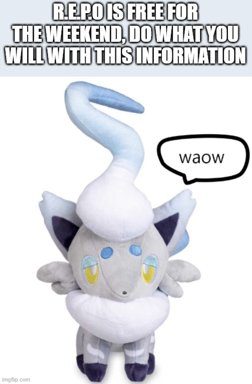 omga | R.E.P.O IS FREE FOR THE WEEKEND, DO WHAT YOU WILL WITH THIS INFORMATION | image tagged in waow | made w/ Imgflip meme maker