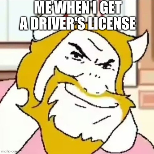:) | ME WHEN I GET A DRIVER'S LICENSE | image tagged in asgore meme | made w/ Imgflip meme maker