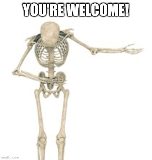 Skeleton bow | YOU'RE WELCOME! | image tagged in skeleton bow | made w/ Imgflip meme maker