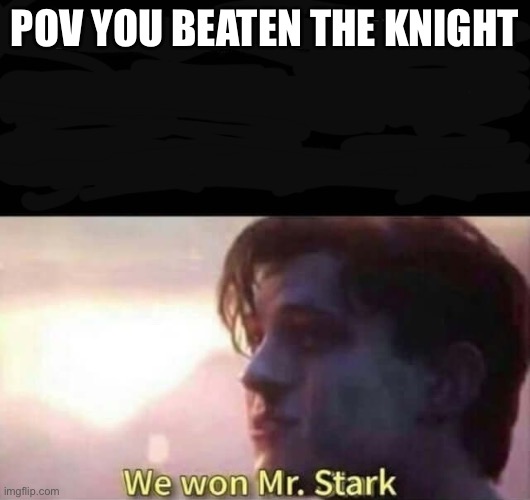 We won Mr. Stark | POV YOU BEATEN THE KNIGHT | image tagged in we won mr stark | made w/ Imgflip meme maker