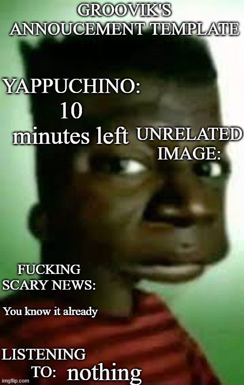 Groovik's black Bart template | 10 minutes left; You know it already; nothing | image tagged in groovik's black bart template | made w/ Imgflip meme maker