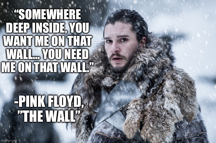 The Wall… kind of. | “SOMEWHERE DEEP INSIDE, YOU WANT ME ON THAT WALL… YOU NEED ME ON THAT WALL.”; -PINK FLOYD, ”THE WALL” | image tagged in memes,cursed,funny,pop culture,game of thrones | made w/ Imgflip meme maker