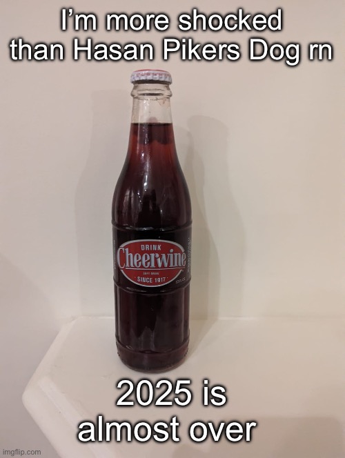 Cheerwine | I’m more shocked than Hasan Pikers Dog rn; 2025 is almost over | image tagged in cheerwine | made w/ Imgflip meme maker