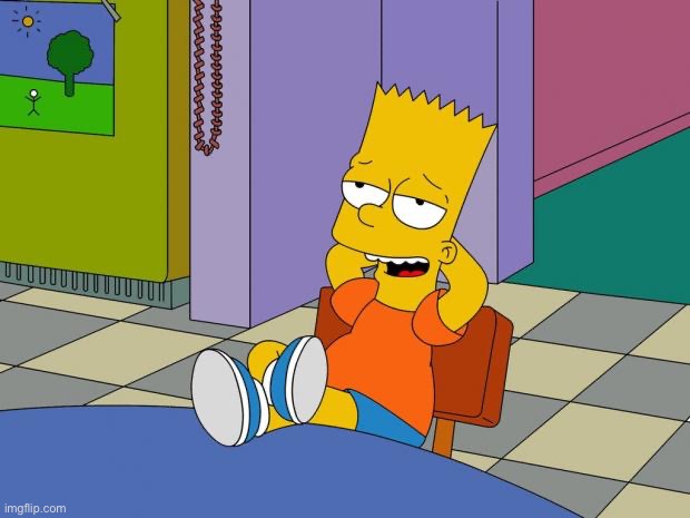 How it feels not to be involved in msmg drama right now because you don’t know what’s going on. | image tagged in bart relaxing | made w/ Imgflip meme maker