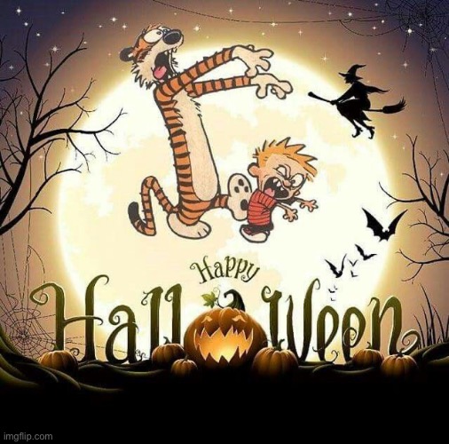 Happy Halloween! | image tagged in calvin and hobbes,happy halloween,fan art | made w/ Imgflip meme maker