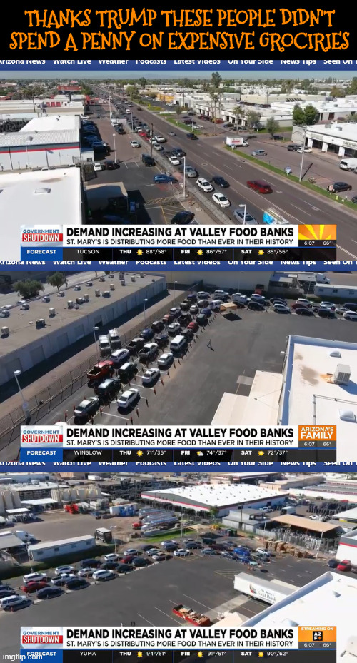 Free Groceries Thanks TRUMP! | THANKS TRUMP THESE PEOPLE DIDN'T SPEND A PENNY ON EXPENSIVE GROCIRIES | image tagged in free groceries,let em' eat garbage,trump the next hoover,trump has money for who he favors,chocolate cake,tricked for treats | made w/ Imgflip meme maker