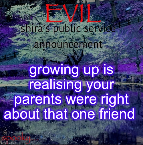 Shira temp | growing up is realising your parents were right about that one friend | image tagged in shira temp | made w/ Imgflip meme maker
