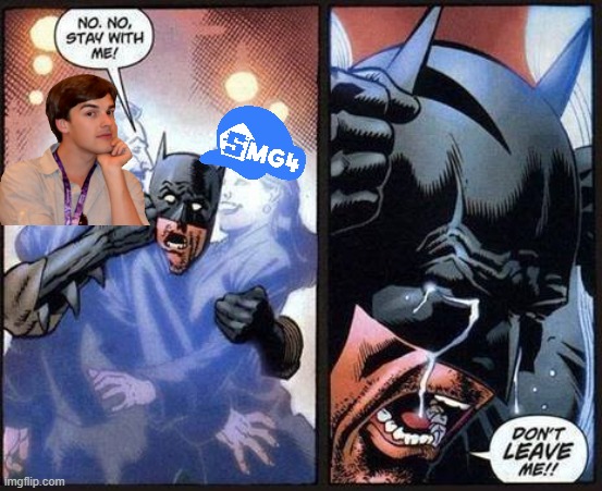 NOOOOOOOOOOOO | image tagged in batman don't leave me,game theory,matpat,smg4,oh wow are you actually reading these tags | made w/ Imgflip meme maker
