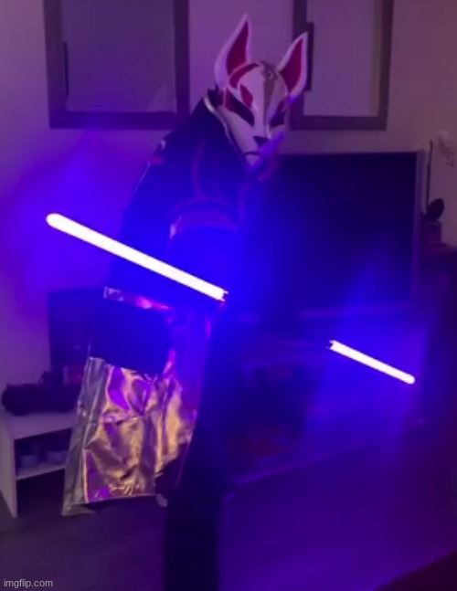 Contrary to popular belief, that Lightsaber is actually Pink, not purple or Blue. XD | image tagged in star wars,fortnite,drift,halloween,happy halloween,may the force be with you | made w/ Imgflip meme maker