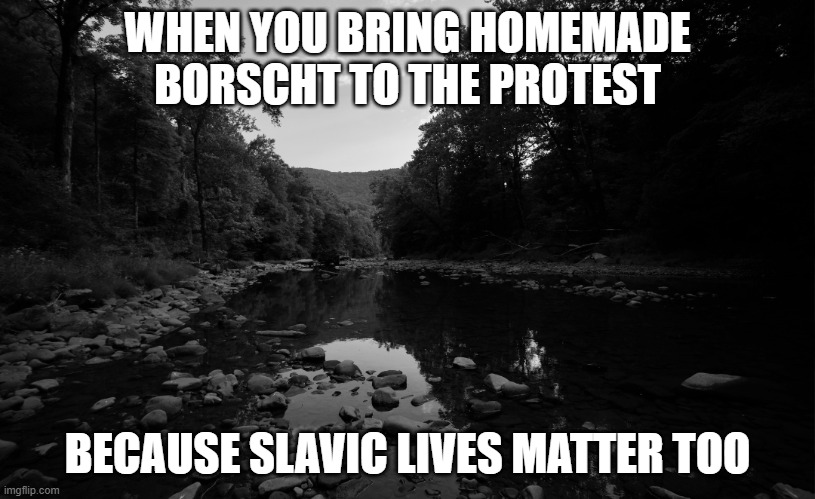Whitaker Falls, West Virginia. | WHEN YOU BRING HOMEMADE BORSCHT TO THE PROTEST; BECAUSE SLAVIC LIVES MATTER TOO | image tagged in whitaker falls west virginia,slavic lives matter,black lives matter | made w/ Imgflip meme maker