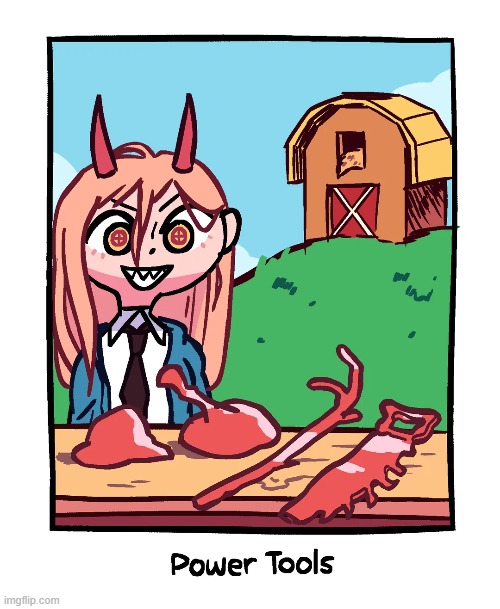 image tagged in the far side,cow,tools,cow tools,power,chainsaw man | made w/ Imgflip meme maker