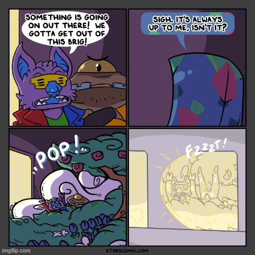 Narb, Krater, and Sterrennacht escape the brig! | image tagged in stars,aliens,brig,art,abstract,meadow | made w/ Imgflip meme maker