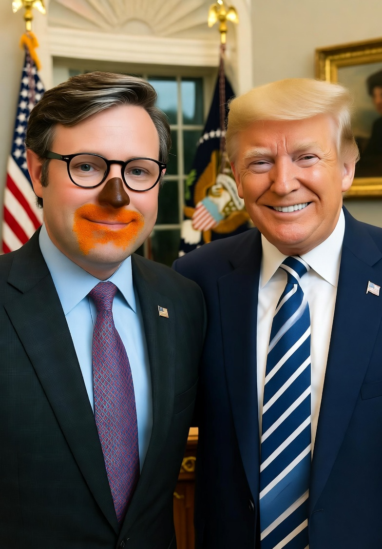 Brown-nosed Speaker Mike Johnson with President Donald Trump Blank Meme Template