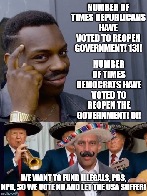 Who is at fault? | WE WANT TO FUND ILLEGALS, PBS, NPR, SO WE VOTE NO AND LET THE USA SUFFER! | image tagged in sam elliott special kind of stupid | made w/ Imgflip meme maker