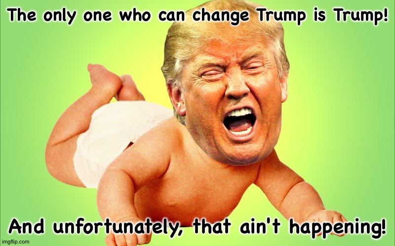 Change has to come from within. | The only one who can change Trump is Trump! And unfortunately, that ain't happening! | image tagged in cry baby trump | made w/ Imgflip meme maker