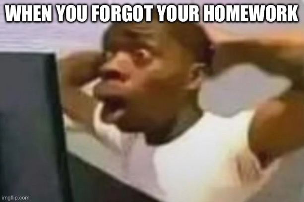 OH NO | WHEN YOU FORGOT YOUR HOMEWORK | image tagged in homework | made w/ Imgflip meme maker