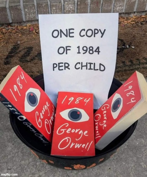 A must read for kids | image tagged in george orwell,1984,trick or treat,prediction,liberalism,scary | made w/ Imgflip meme maker