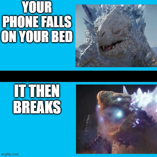 does this happen to you | YOUR PHONE FALLS ON YOUR BED; IT THEN BREAKS | image tagged in shimo confused and angry | made w/ Imgflip meme maker