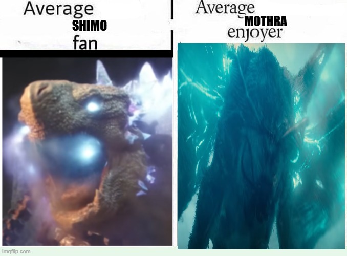 Average shimo fan vs average mothra enjoyerr | MOTHRA; SHIMO | image tagged in average blank fan vs average blank enjoyer | made w/ Imgflip meme maker