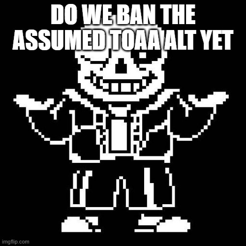 sans undertale | DO WE BAN THE ASSUMED TOAA ALT YET | image tagged in sans undertale | made w/ Imgflip meme maker
