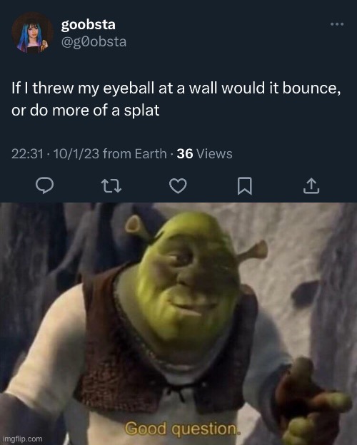 . | image tagged in shrek good question | made w/ Imgflip meme maker